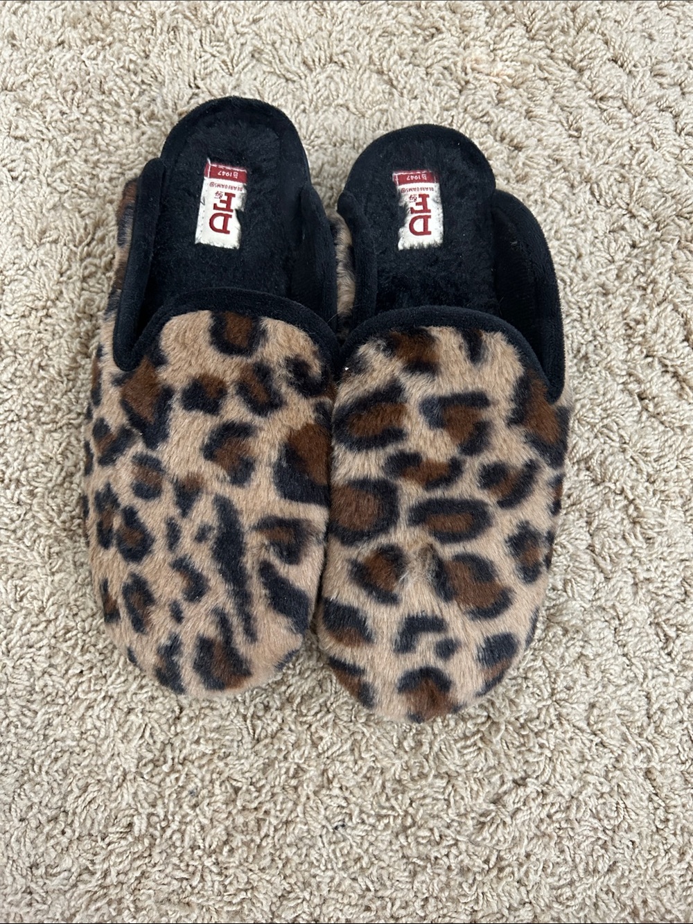 dearfoams Leopard Faux Fur Slip-On Slippers - Black & Brown